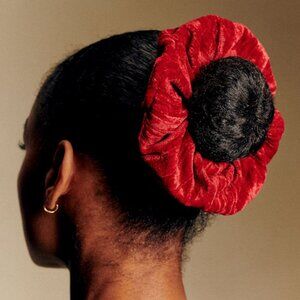 Sezane Crushed Velvet Scrunchie, Red